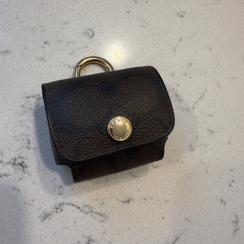 Coach Brown Leather Air Pods Case with Gold hardware